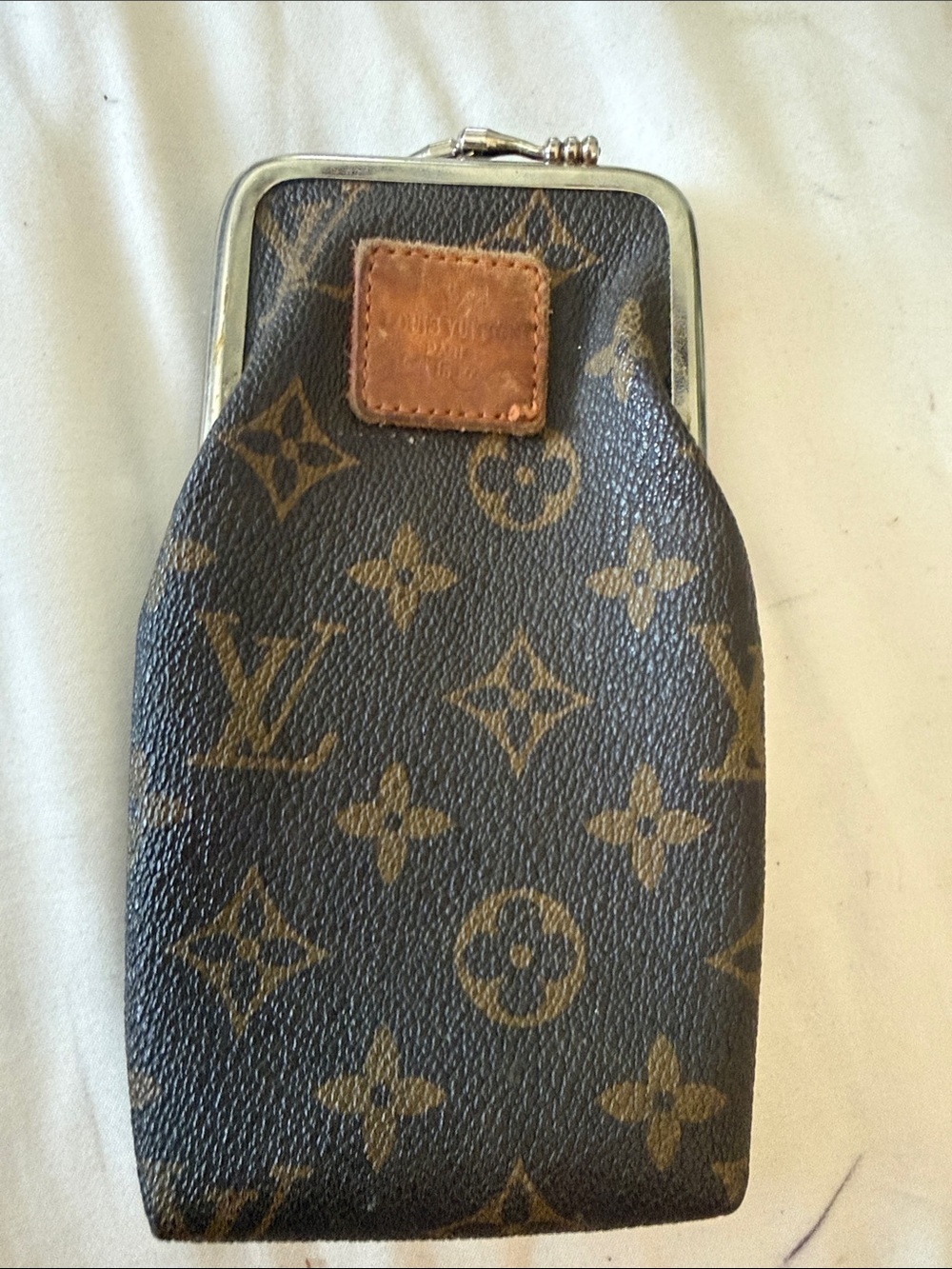 Louis Vuitton Brown Monogram Canvas Eyeglass  Pouch with Leather Patch